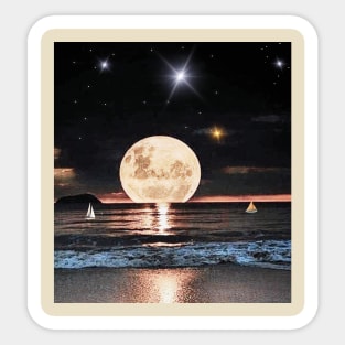 Moonlight Ocean Stars and Sailboats Sticker